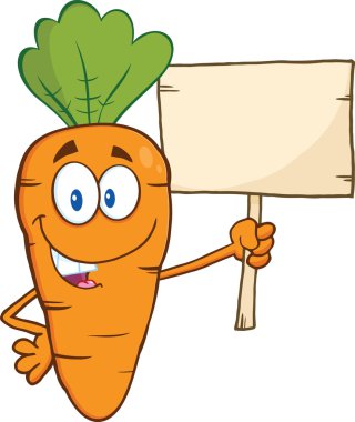 komik bir carrot çizgi film karakteri bir ahşap tahta holding