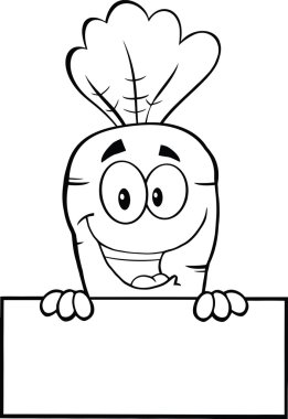 boş işaretinin üzerine siyah ve beyaz mutlu havuç karikatür karakter