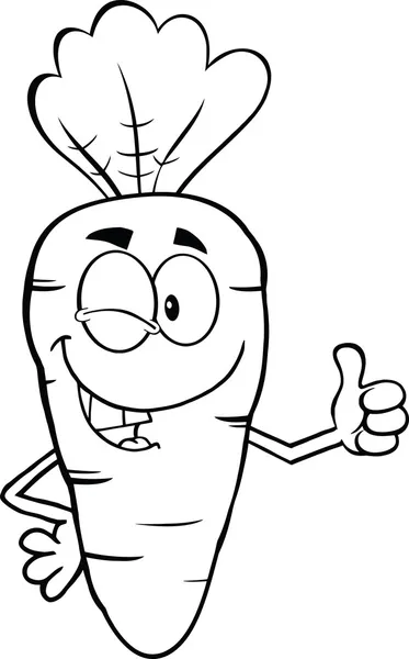 Czarno-białe mrugania marchew kreskówka trzymając kciuk do góry — Zdjęcie stockowe