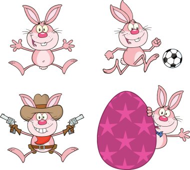 Cute Rabbits Cartoon Characters 14  Set Collection