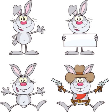 sevimli tavşan karikatür karakterler 16 set koleksiyonu