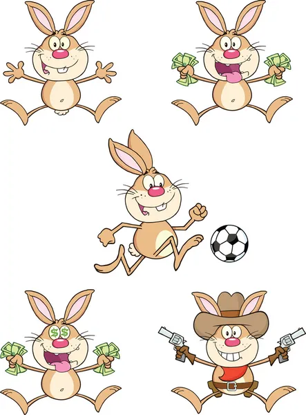 Cute Rabbits Cartoon Characters 4  Set Collection — Stock Photo, Image
