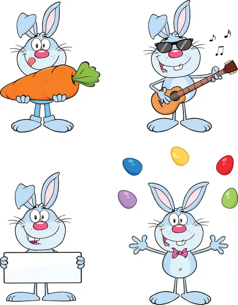 Cute Rabbits Cartoon Characters 6  Set Collection — Stock Photo, Image