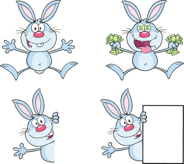 Cute Rabbits Cartoon Characters 9  Set Collection — Stock Photo, Image