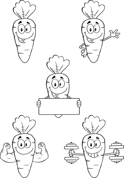 Black And White Carrot Characters 1  Set Collection — Stock Photo, Image