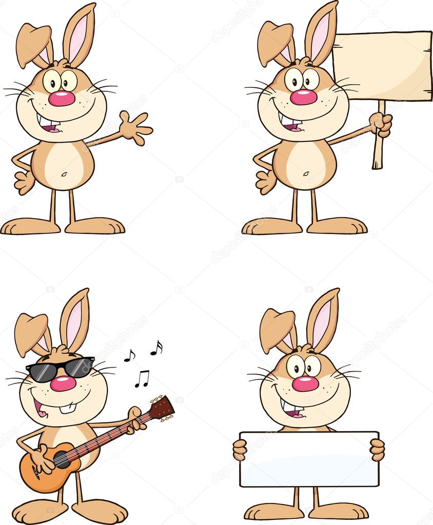 Cute Rabbits Cartoon Characters 1  Set Collection