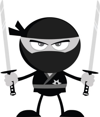 gri renkli iki katana düz tasarımı ile öfkeli ninja warrior