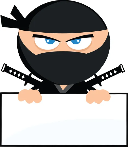 Wütende Ninja-Krieger-Cartoon-Figur über leeres Schild flaches Design — Stockfoto