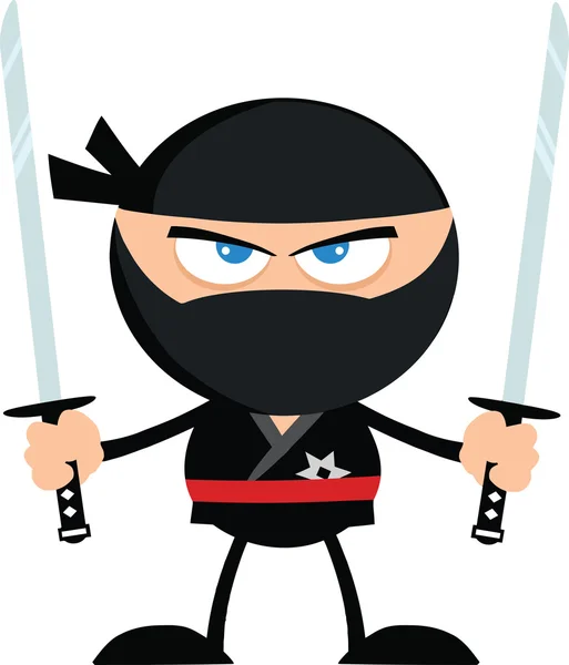 Guerreiro Ninja irritado com dois Katana Flat Design — Fotografia de Stock