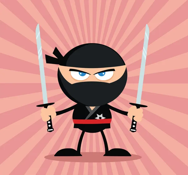 Personagem guerreiro Ninja irritado com dois Katana Flat Design — Fotografia de Stock