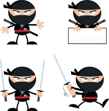 öfkeli ninja savaşçı karakteri 1 düz tasarım koleksiyonu kümesi