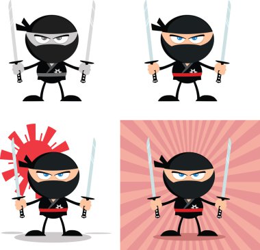 öfkeli ninja savaşçı karakter 3 düz tasarım koleksiyonu kümesi