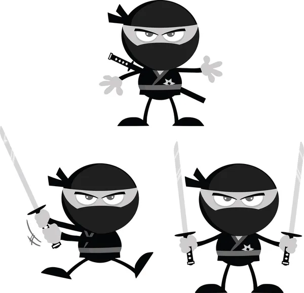 Angry Ninja Warrior Characters 1 Flat Design In Gray Color  Collection Set — Stock Photo, Image