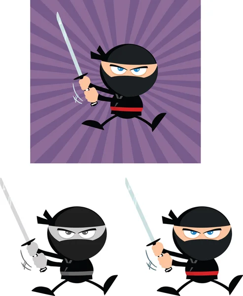 Arg ninja krigare tecken 5 platt design collection set — Stockfoto