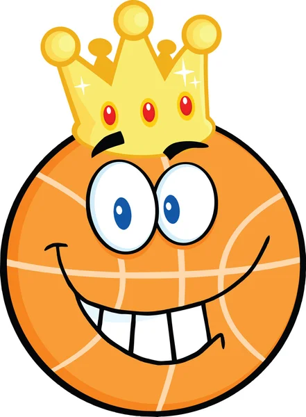 Pallacanestro sorridente con Golden Crown Cartoon Character — Foto Stock