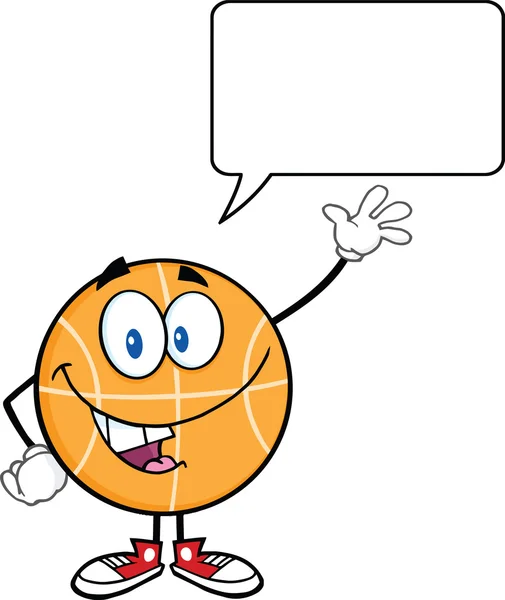 Felice basket personaggio cartone animato agitando con la bolla discorso — Foto Stock
