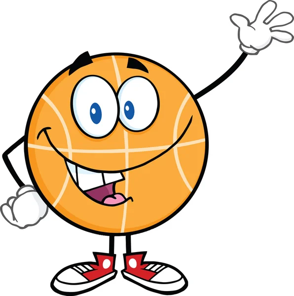 Happy Basketball Cartoon Character Waving — Stock Photo, Image