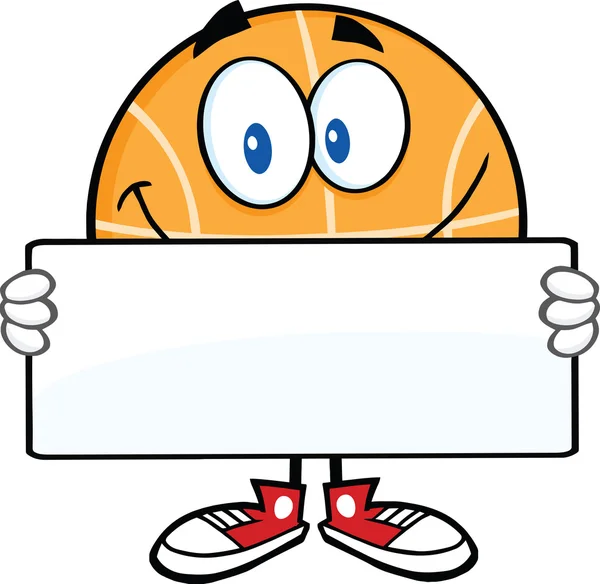 Smiling Basketball Cartoon Character Holding A Banner — Stock Photo, Image