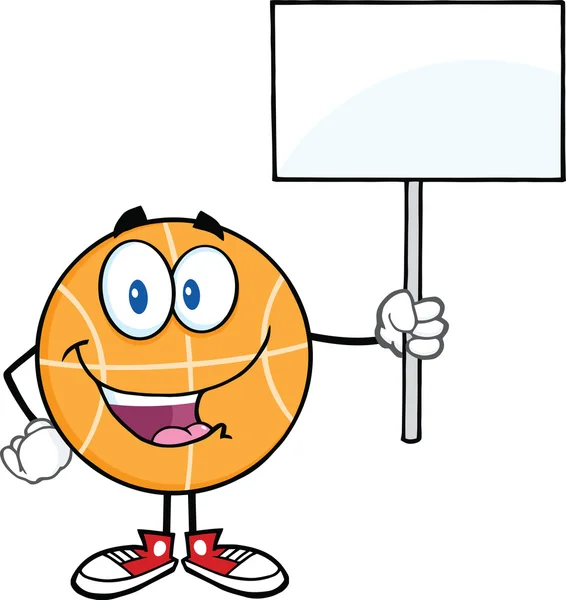 Personagem de desenhos animados de basquete feliz segurando um sinal em branco — Fotografia de Stock