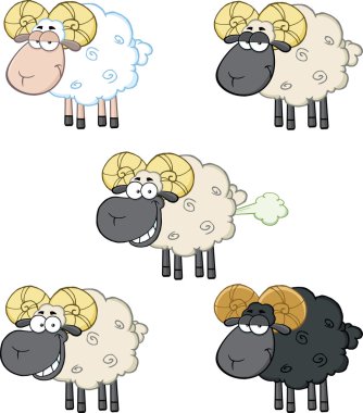 komik koyun karikatür karakter 2 Koleksiyonu kümesi