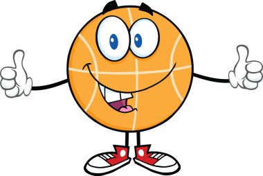 Çift başparmak veren komik basketbol çizgi film karakteri