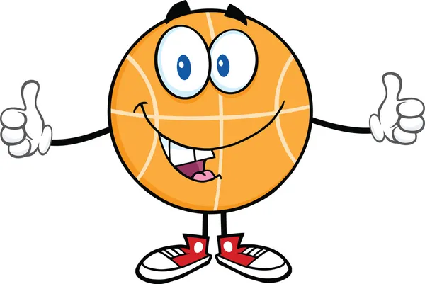 Funny Basketball Cartoon Character Giving A Double Thumbs Up — Stock Photo, Image