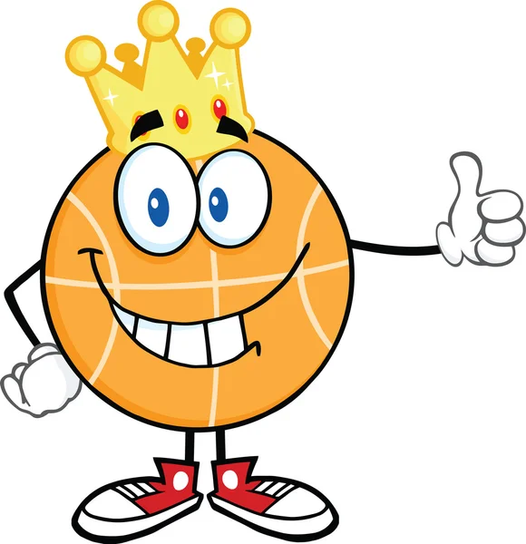 Smiling Basketball With Golden Crown Giving A Thumb Up — Stock Photo, Image