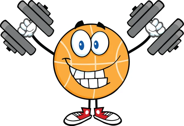 Smiling Basketball Cartoon Character Training With Dumbbells — Stock Photo, Image