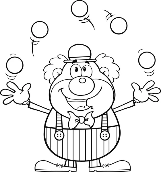 Preto e branco engraçado palhaço desenho animado personagem malabarismo com bolas — Fotografia de Stock