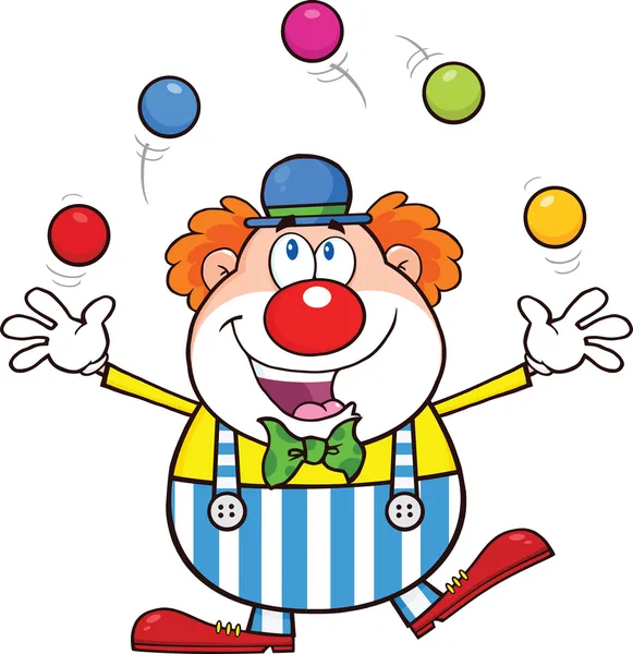 Lustige Clown-Cartoon-Figur jongliert mit Bällen — Stockfoto