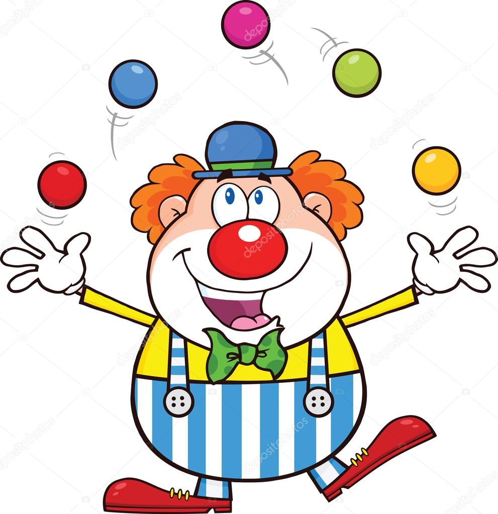 Funny Clown Cartoon Character Juggling With Balls