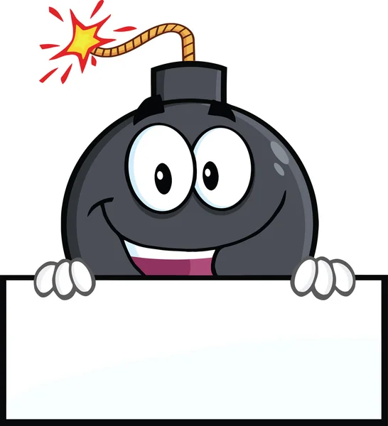 Fröhliche Bomben-Cartoon-Figur über leeres Schild — Stockfoto