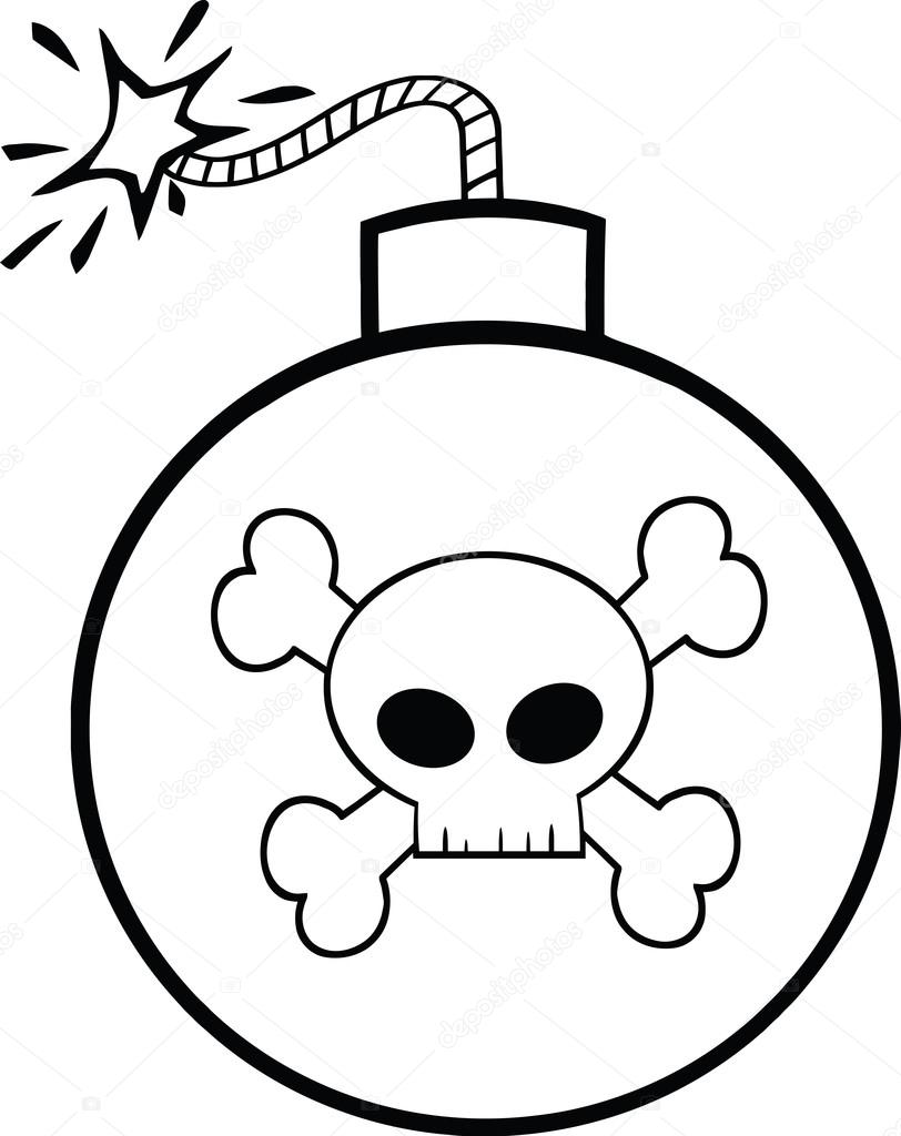 Black and White Cartoon Bomb With Skull And Crossbones