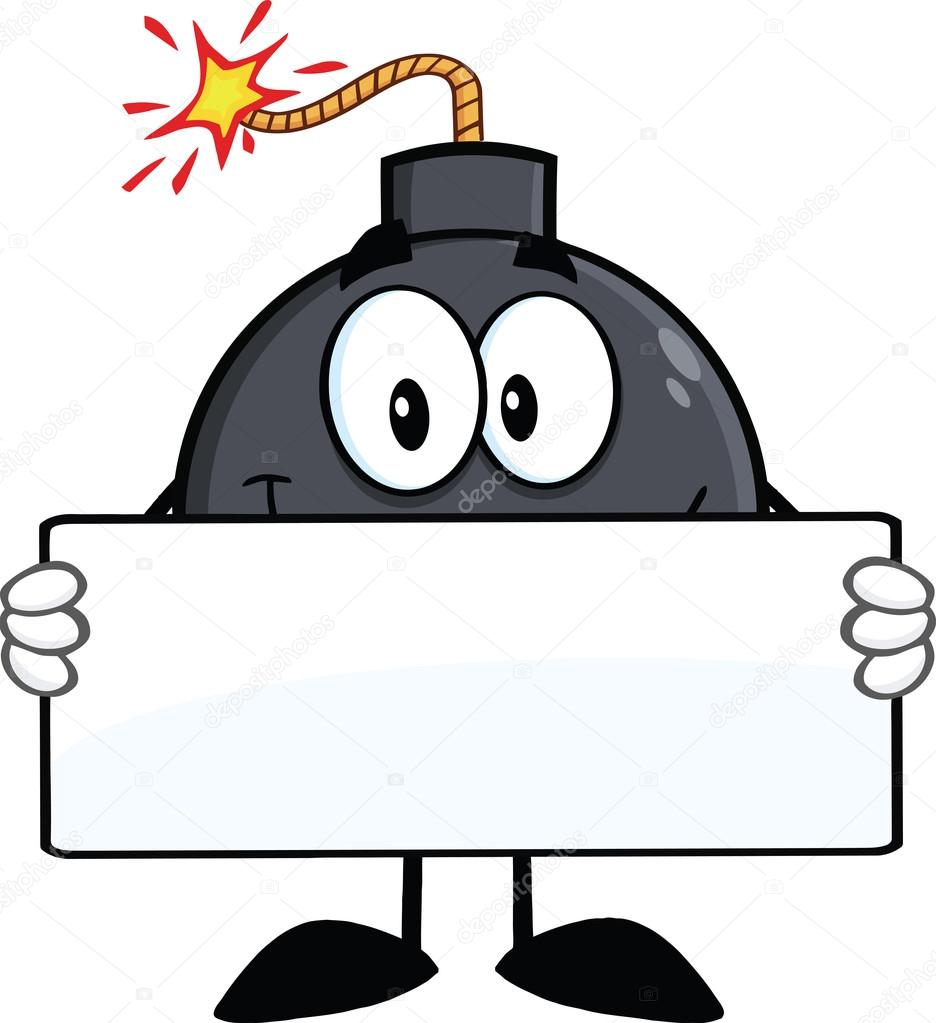 Funny Bomb Cartoon Character Holding A Banner
