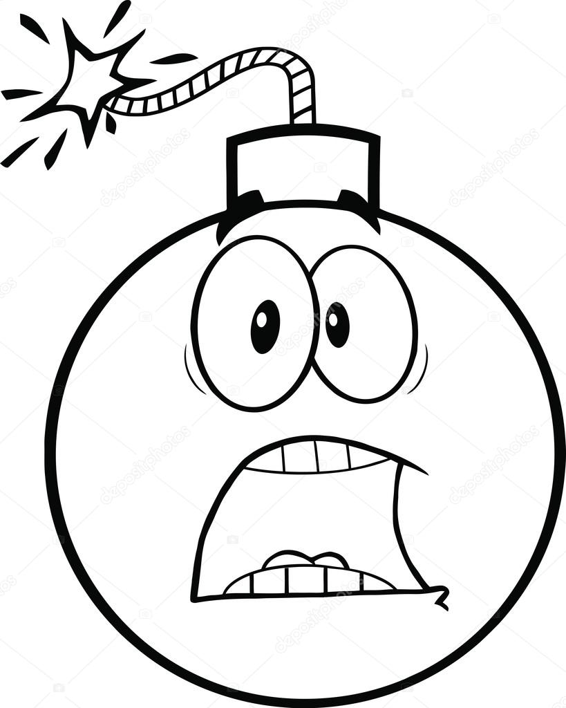 Black and White Scared Bomb Cartoon Character