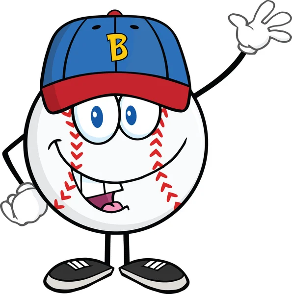 Bola de béisbol con tapa de dibujos animados mascota carácter ondeando — Foto de Stock
