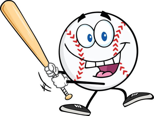 Счастливый бейсбольный мяч, раскачивающий бейсбольную биту — стоковое фото
