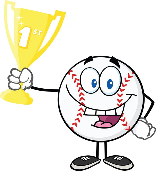 Šťastný baseballový míč drží první cenu trophy cup — Stock fotografie
