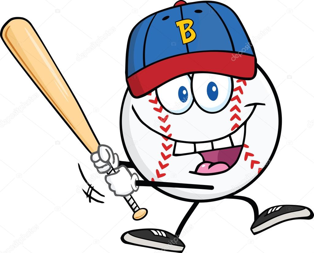 Happy Baseball Ball With Cap Swinging A Baseball Bat Stock Photo by  ©HitToon 45735183