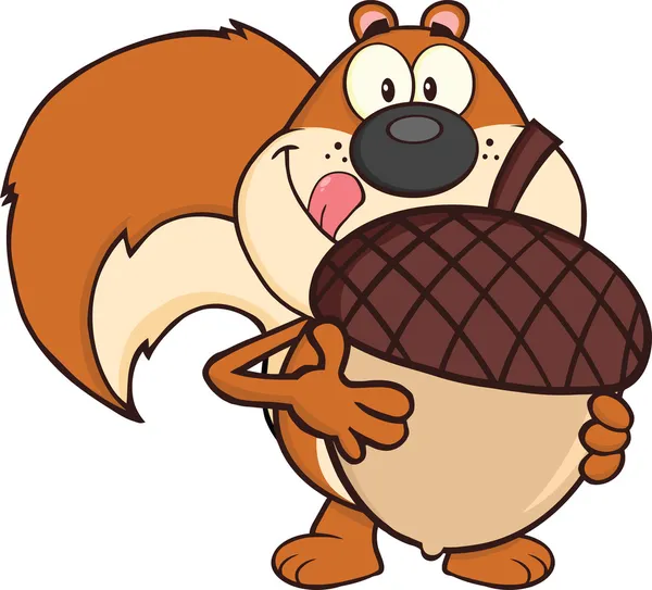 Squirrel Cartoon Character Holding A Big Acorn — Stock Photo, Image