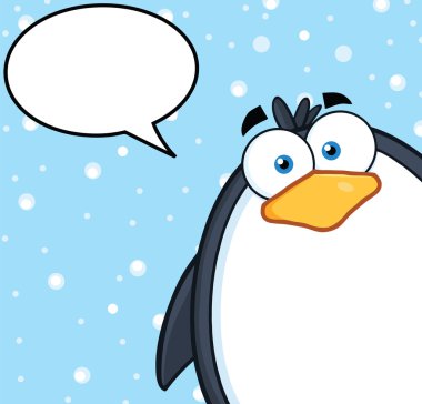 sevimli penguen karakteri bir köşeden konuşma balonu ile seyir