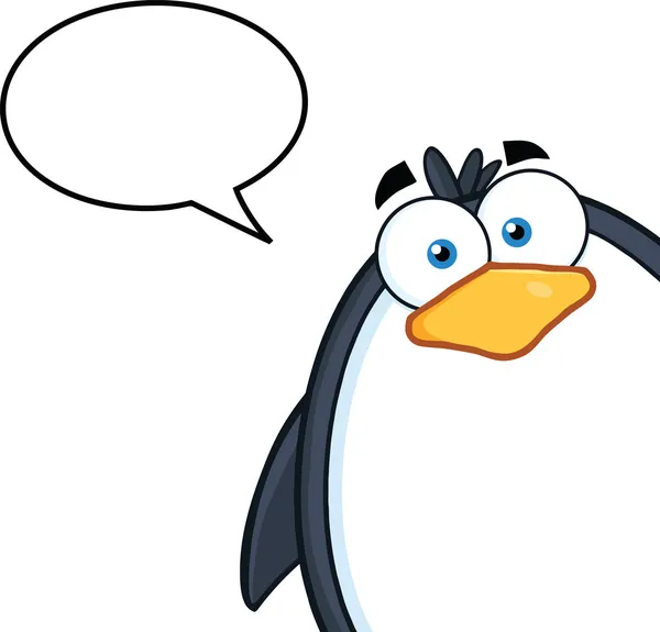 Cute Penguin Cartoon Character Looking From A Corner With Speech Bubble — Stock Photo, Image