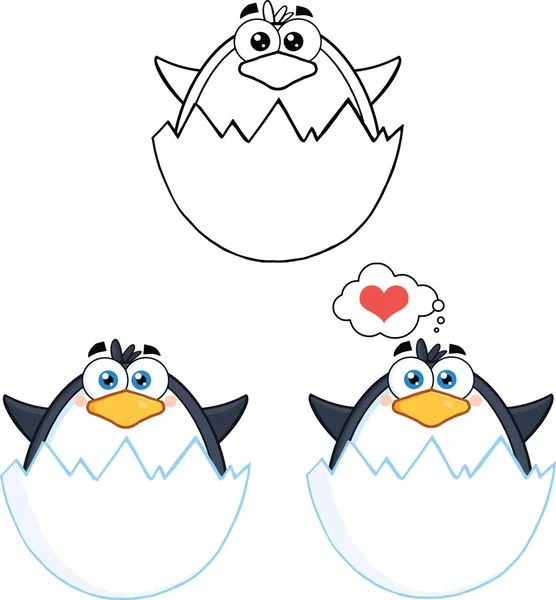 Pinguïn cartoon tekenset poses 5 collectie — Stockfoto