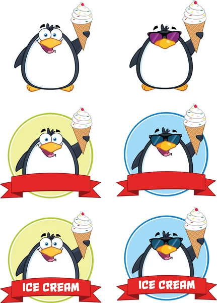 Jeu de 6 Poses de personnage de bande dessinée de pingouin — Photo