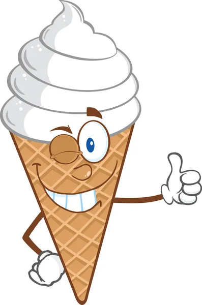 Kacsintó fagylalt kabalája rajzfilmfigura feltartotta egy hüvelykujj — Stock Fotó