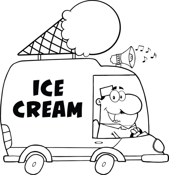 Black and White Happy Ice Cream Man Driving Truck — стоковое фото