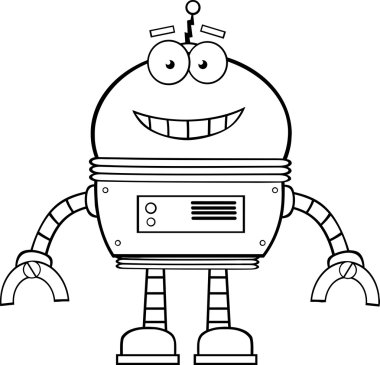 siyah ve beyaz gülümseyen robot çizgi film karakteri