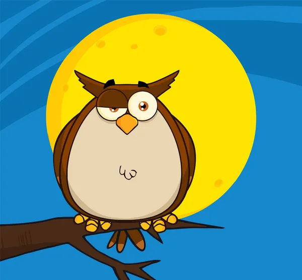 Owl Cartoon On Tree In The Night — Stock Photo, Image