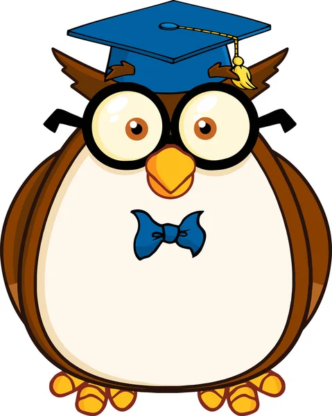 Moudrá sova učitel kreslená postava s brýlemi a absolvent cap — Stock fotografie