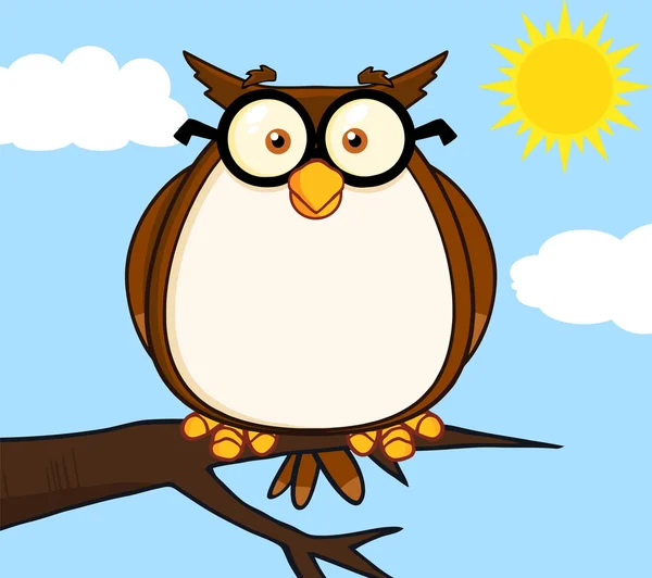 Wise Owl On Tree Cartoon Character — Stock Photo, Image